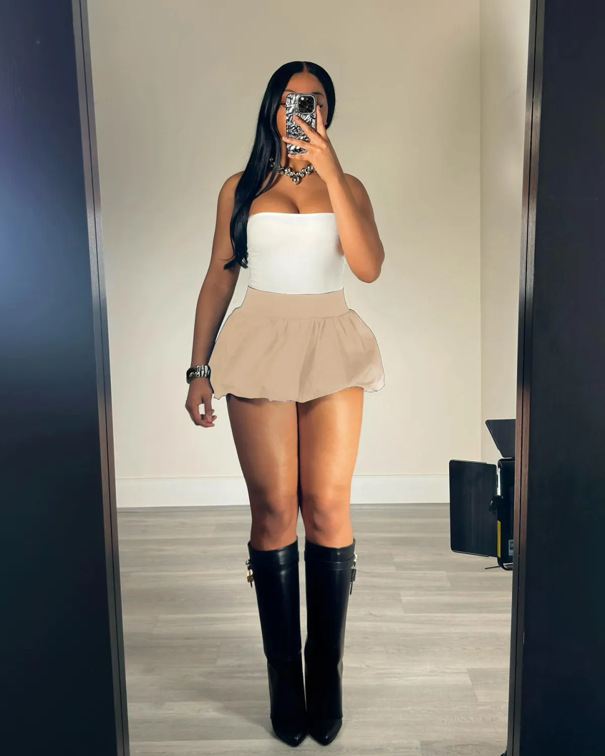 Women Solid Stretch Pleated Skirt Bubble Skirt 9 Women Solid Stretch Pleated Skirt Bubble Skirt - Image 7