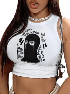 Women's Round Neck Slim Fit Fashion Print Crop Tank Top -Women Fashion Shop 010a6aa0a63807ff