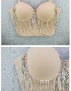 Women Rhinestone Tassel Chain Strap Bra Tank Crop Top -Women Fashion Shop 012222fe68b7808e