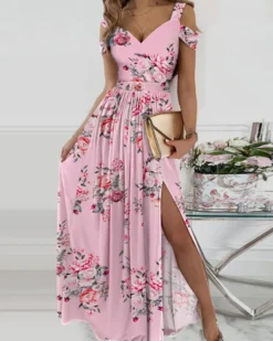 Women Clothes Strap Floral Print Slit Maxi Dress -Women Fashion Shop 0161bc1210e8beb1