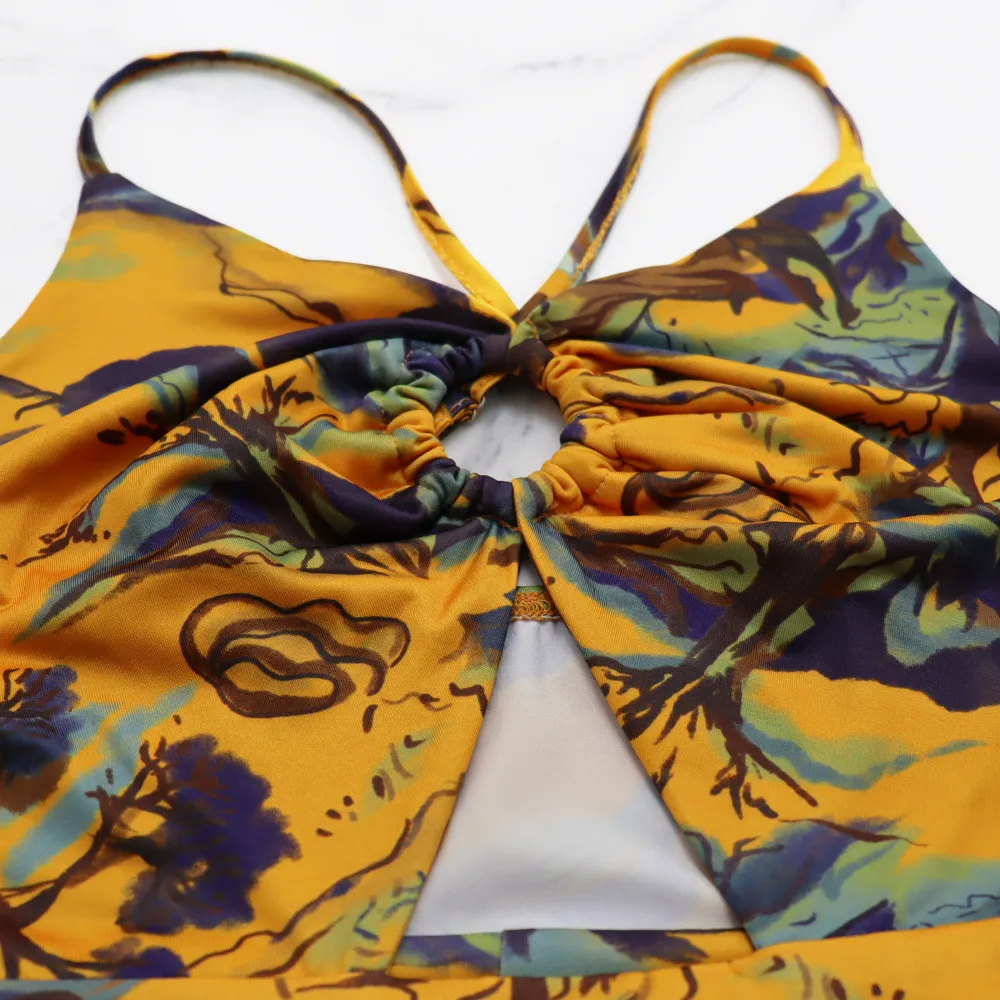 Women Deep V Sexy Camisole Ruffle Edge Print Backless Dress 9 Women Deep V Sexy Camisole Ruffle Edge Print Backless Dress - Image 7