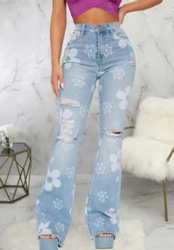 Women Trend Print Stretch Bell Bottom Denim Pants -Women Fashion Shop 01c97218b43953d7
