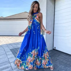Summer Women's Fashion Print Halter Neck Sleeveless Pleated Swing Dress 34 Summer Women's Fashion Print Halter Neck Sleeveless Pleated Swing Dress -Women Fashion Shop 026142b5bfcf802b