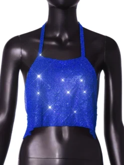 Sexy Nightclub Metallic Sparkling Diamonds Low Back Square Neck Camisole -Women Fashion Shop 027ee1b447b30504