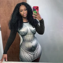 Women's Autumn Fashion Casual Print Long Sleeve Slim Round Neck Short Dress 21 Women's Autumn Fashion Casual Print Long Sleeve Slim Round Neck Short Dress -Women Fashion Shop 0283ea5fb0348f2b