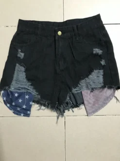 Women American Flag Ripped Tassel Denim Shorts -Women Fashion Shop 029e4e49984a059a