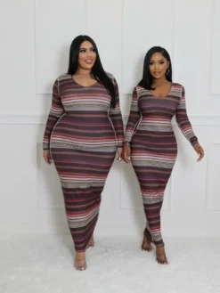 Women Ribbed Printed Stripe Round Neck Long Sleeve Dress 19 Women Ribbed Printed Stripe Round Neck Long Sleeve Dress -Women Fashion Shop 0386687d791e78b8