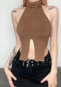 Pure Color High Collar Sexy Strapless Top Hollow Slit Knitting Short Vest 23 Pure Color High Collar Sexy Strapless Top Hollow Slit Knitting Short Vest -Women Fashion Shop 03e4b851fa970963