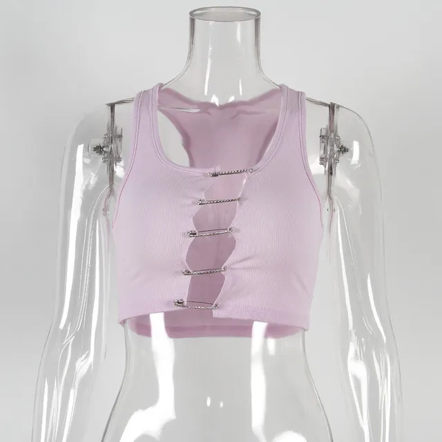 Summer Sleeveless Sexy Cropped Top Halter Neck Style Pin Button Cropped Tank Top Sweet Girl Top 8 Summer Sleeveless Sexy Cropped Top Halter Neck Style Pin Button Cropped Tank Top Sweet Girl Top - Image 6