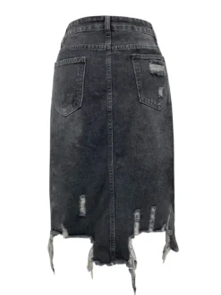 Spring Summer Women's High Waist Front Slit Denim Long Skirt -Women Fashion Shop 042f0b7cabfca5c0