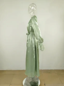 Women's Autumn And Winter Round Neck Long Sleeve High Waist Satin Maxi Dress -Women Fashion Shop 0432a6333c9cb8cb