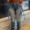 Washed Low-Rise Zippered Pocket Cargo Stretch Denim Pants -Women Fashion Shop 052debd7f9b6a7ae