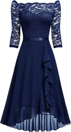 Women's Off Shoulder Half-Sleeve Sexy Lace Chiffon A-Line Dress -Women Fashion Shop 05912be99bc37137