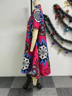 Printed V-Neck Zipper Short-Sleeved Plus Size Loose Dress -Women Fashion Shop 059ac07e03624bb9