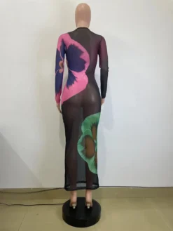 Women Spring Sexy Print Round Neck Bodycon Dress -Women Fashion Shop 05a6e3a64f2a1755