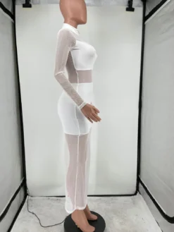 Women's Sexy Solid Mesh Patchwork Long Sleeve Dress -Women Fashion Shop 05bcb2864c4822de