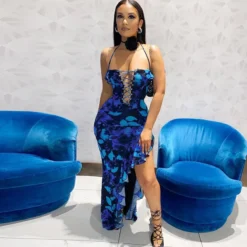 Women's Autumn Fashion Sexy Hollow Low Back Tie Slit Printed Dress -Women Fashion Shop 060dc4d848c45dc0