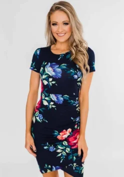 Women Cropped Round Neck Print Short Sleeve Dress -Women Fashion Shop 066dd9c5c402dfc4