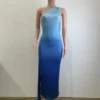 Women's Summer Sleeveless Slash Shoulder Gradient Color Sexy Slim Long Dress -Women Fashion Shop 06be3c28125023d3