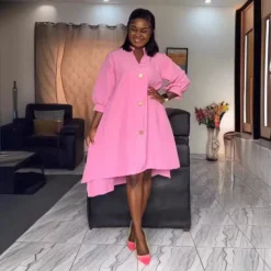 Women Solid Irregular Lantern Sleeve Dress -Women Fashion Shop 072fc1178af51c67