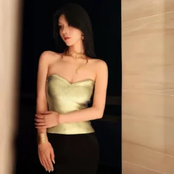 Women's Summer Solid Color Casual Strapless Crop Sleeveless Shiny Slim Vest Top -Women Fashion Shop 0829e61817da97fa