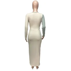 Women Sexy Colorblock Cutout Long Sleeve Long Dress -Women Fashion Shop 084580a0c2b1dd02