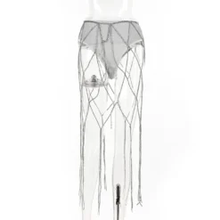 Sexy Rhinestone Chain Tassel High Waist Skirt Panty Women's Nightclub Party Two Piece Set -Women Fashion Shop 0847c414659b161f