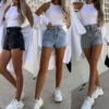 Women's Vintage High Waist Ruffle Elastic Waist Denim Shorts -Women Fashion Shop 08f050574509d020