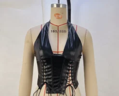 Women Pu Leather Halter Neck Sexy Lace-Up Tank Top -Women Fashion Shop 092b9416a3ddf980