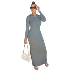 Women 's Solid Color Long Sleeve Hooded Slim Fit Dress -Women Fashion Shop 09374f49fc8be593