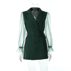 Spring Sexy See-Through Mesh Long Sleeve Double Breasted Slim Waist Chic Women Blazer Dress -Women Fashion Shop 09565d012308822a