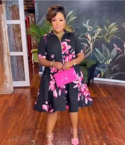 Printed V-Neck Zipper Short-Sleeved Plus Size Loose Dress -Women Fashion Shop 09baccd2368b236a