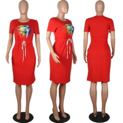 Classic Simple Casual Lip Drawstrings Waist Shirt Dress -Women Fashion Shop 0a19b11e9a6081b0