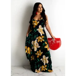 Summer Ladies Floral Print Loose Strap Dress Maxi Dress -Women Fashion Shop 0a3822ff4bb2f70b