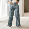Pocket Cargo Washed Denim Pants Wide Leg Women Jeans 1 Pocket Cargo Washed Denim Pants Wide Leg Women Jeans -Women Fashion Shop 0acbdd71111b8985