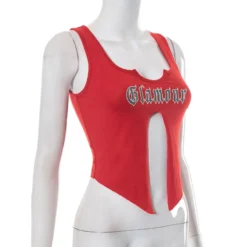 Women's Summer Printed Street U-neck Sleeveless Slit T-shirt Tops For Women -Women Fashion Shop 0ae6f8ea00d25507