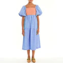 Women Color Block Backless Strappy Balloon Sleeve Dress -Women Fashion Shop 0aeec60470b5743e