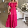 Spring Women's Fashion Chic Off Shoulder Short Sleeve A-Line Long Dress -Women Fashion Shop 0baa5d09307c859f