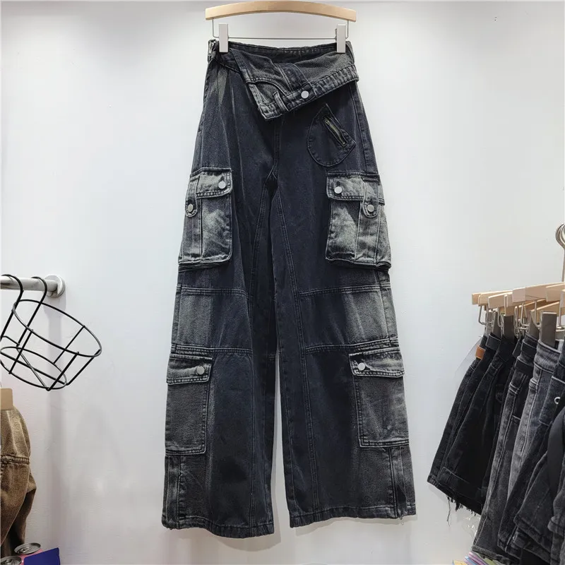 Spring Trendy High Waist Style Pocket Cargo Denim Straight Pants Women's Loose Slim Fit Wide Leg Trousers 13 Spring Trendy High Waist Style Pocket Cargo Denim Straight Pants Women's Loose Slim Fit Wide Leg Trousers - Image 11