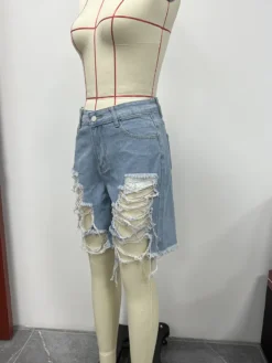 Summer Women's Denim Shorts Ripped Loose High Waist Knee-Length Shorts -Women Fashion Shop 0c6957ba8ee7c9e6