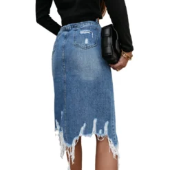 Spring Summer Women's High Waist Front Slit Denim Long Skirt -Women Fashion Shop 0d11c57725c19f9b