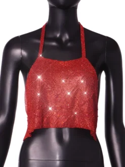Sexy Nightclub Metallic Sparkling Diamonds Low Back Square Neck Camisole -Women Fashion Shop 0d172b41820891ef