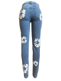 Women's Fashion Stretch Denim Fabric Flower Print Denim Trousers -Women Fashion Shop 0d24035095f7afe5