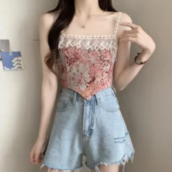 French Oil Painting Lace Camisole Women's Summer Short Top Outdoor Wear -Women Fashion Shop 0d51e19e44a8a21d