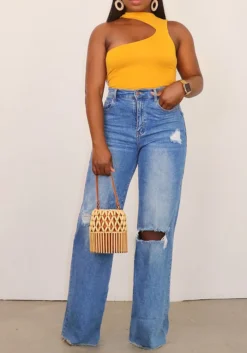 Women Ripped Denim Washed Wide Leg Straight Pants -Women Fashion Shop 0d52740eaf72df98