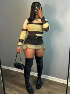 Women's Distressed Sexy Zipper Stretch Denim Skirt -Women Fashion Shop 0d8f609daae79e86