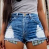 Women Stretch Ripped Multi-Color Plaid Pockets Rolled Denim Shorts 1 Women Stretch Ripped Multi-Color Plaid Pockets Rolled Denim Shorts -Women Fashion Shop 0dbb22d793e9be3b