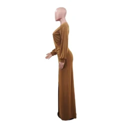 Women Casual Long Sleeve Solid V-Neck - Long Dress -Women Fashion Shop 0dede1e3ac4a78ab