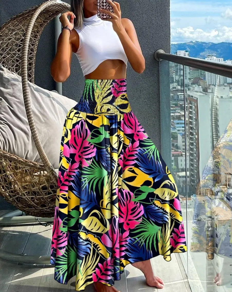 Summer Fashion High Waist Printed Women's Long Skirts 4 Summer Fashion High Waist Printed Women's Long Skirts - Image 2
