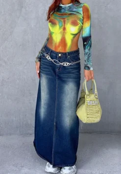 Women Casual Vintage Denim Long Skirt -Women Fashion Shop 0edfb5309c93e9ab